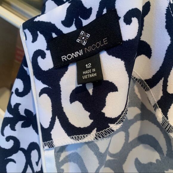 NEW Ronni Nicole Dress Pleated Skirt Blue White Womens Sz 12 NWOT - Picture 8 of 10